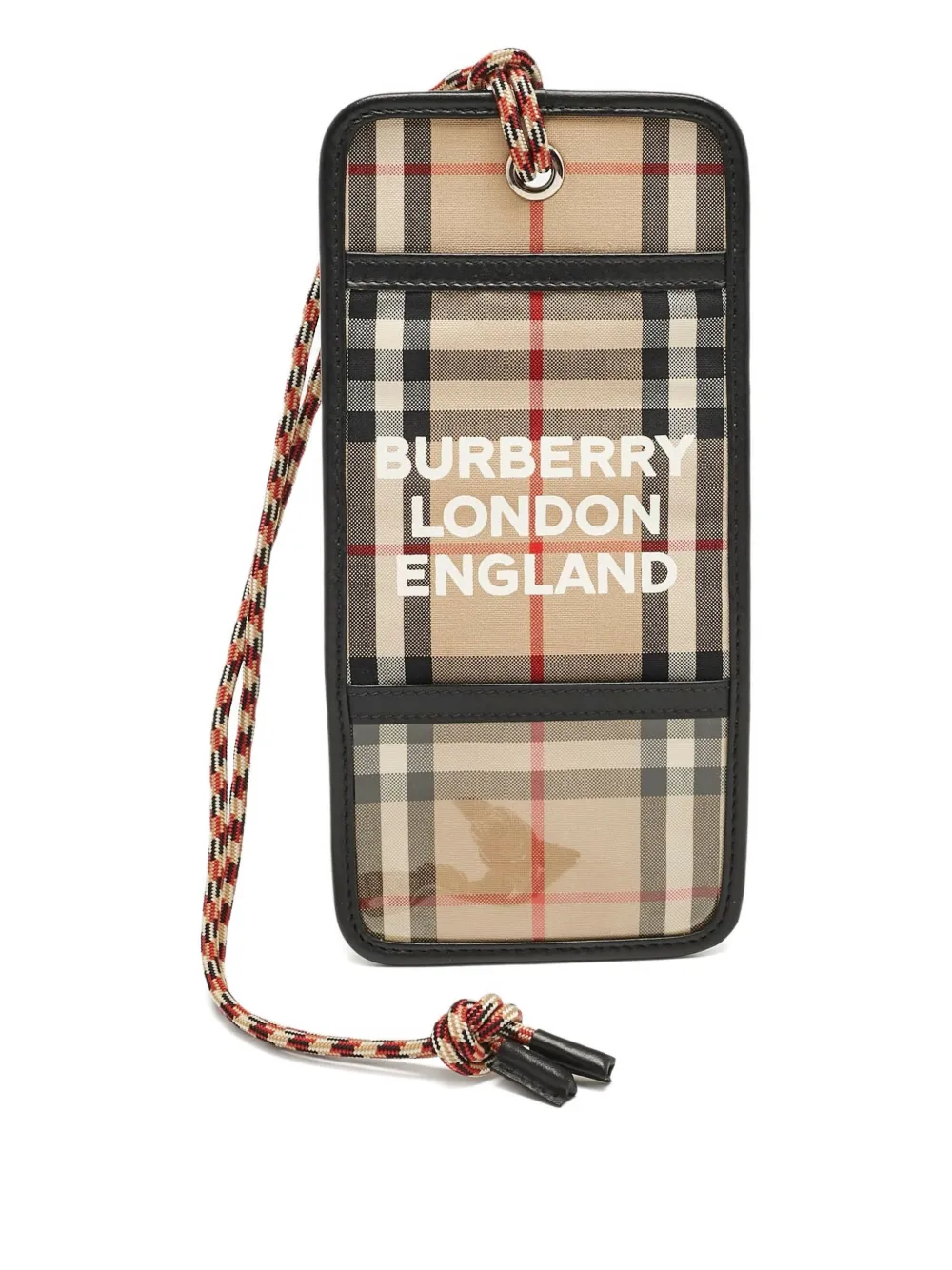 Pre-owned Burberry Check-print Lanyard Card Holder In Neutral