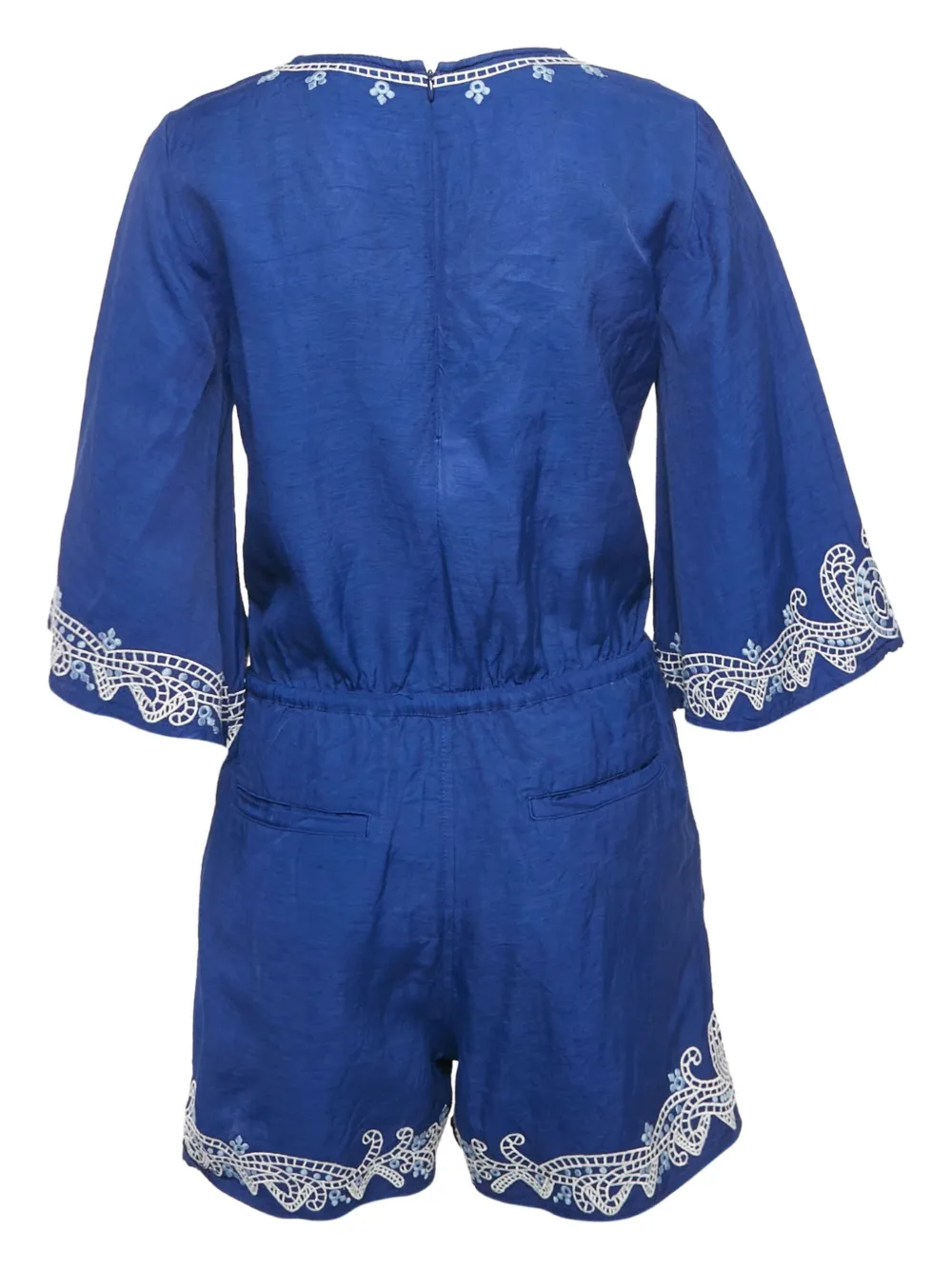 RALPH LAUREN Pre-owned 2000s Embroidered Bell-sleeve Playsuit In Blue