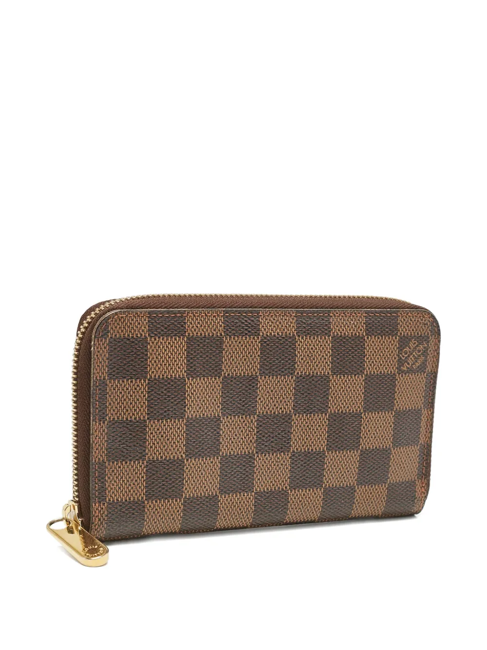 Pre-owned Louis Vuitton 2010 Damier Ebene Zip-around Wallet In Brown