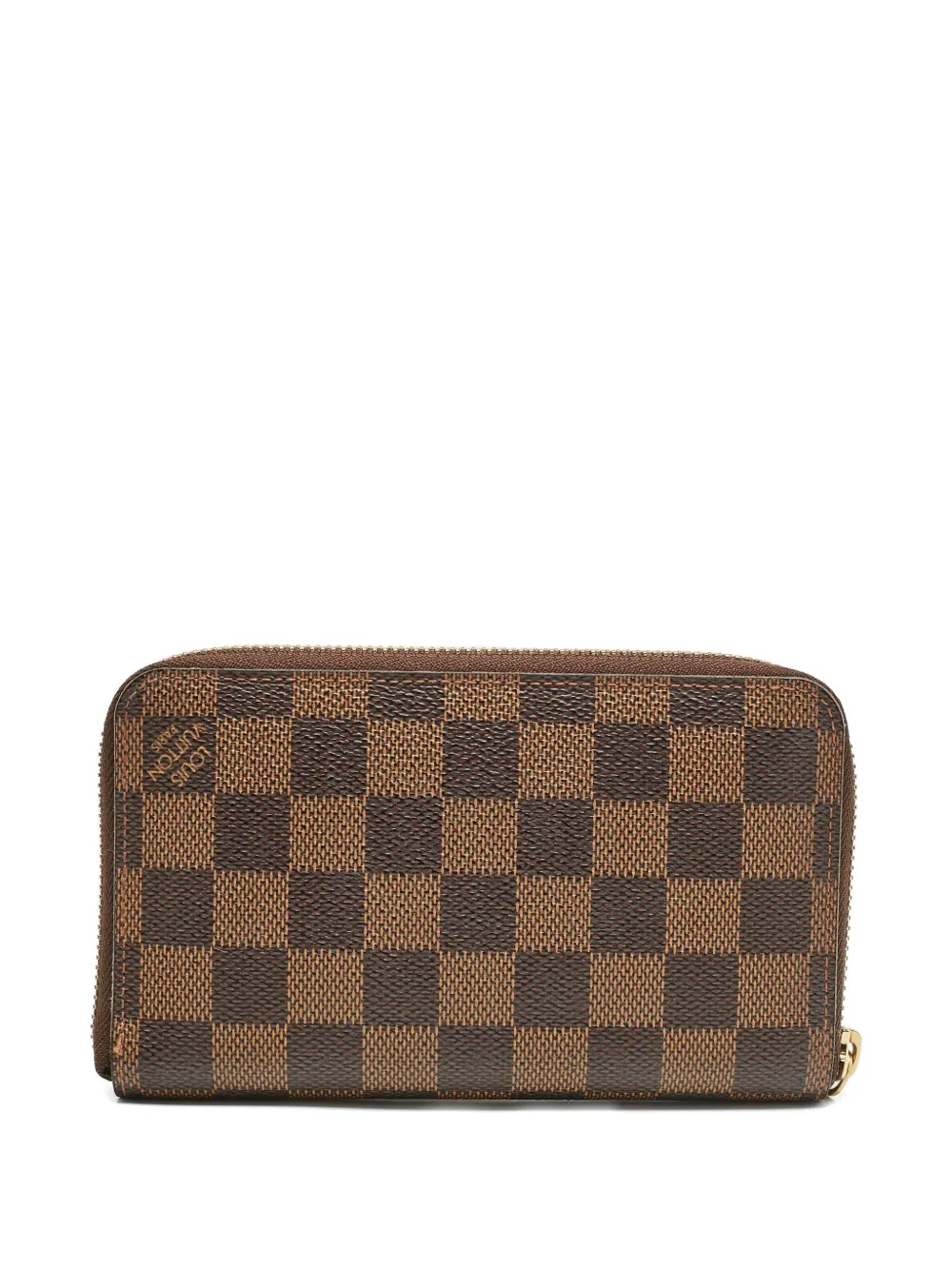 Pre-owned Louis Vuitton 2010 Damier Ebene Zip-around Wallet In Brown