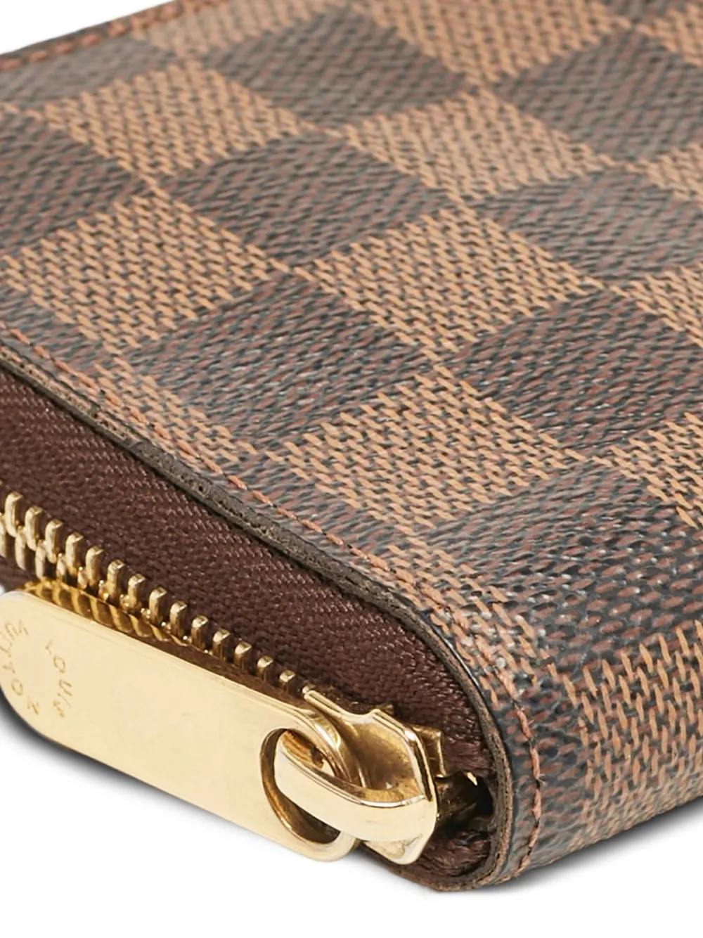 Pre-owned Louis Vuitton 2010 Damier Ebene Zip-around Wallet In Brown