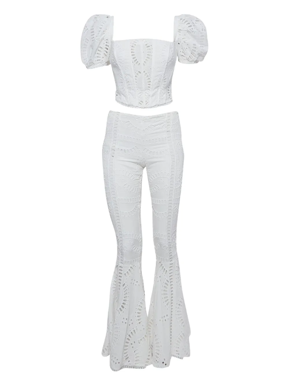 Pre-owned Charo Ruiz Broderie Anglaise Trousers Set In White