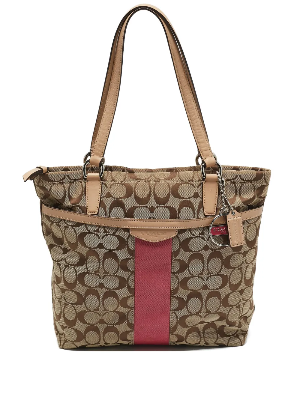 Pre-owned Coach Vintage 2000s Signature-stripe Tote Bag In Brown