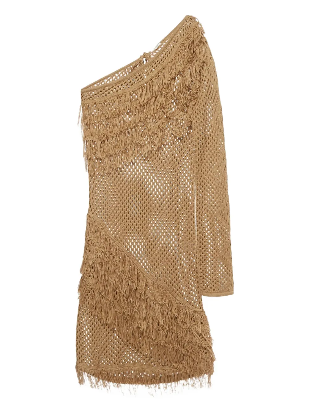 TULAROSA Pre-owned Peek A Boo Crochet Fringed Mini Dress In Brown
