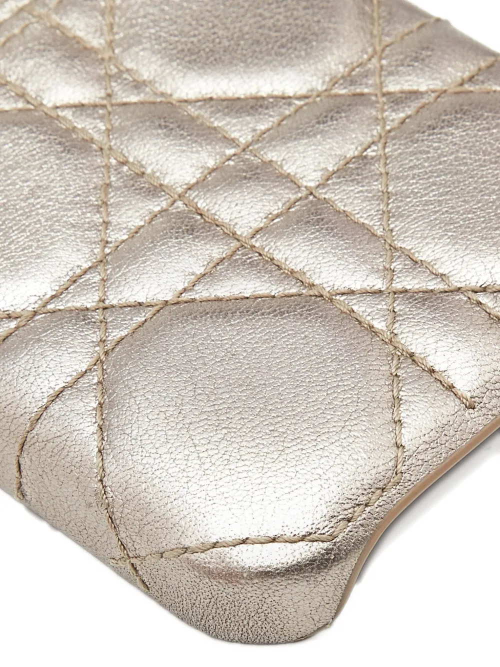 Pre-owned Dior 2020s Cannage Metallic Leather Phone Case In Gold