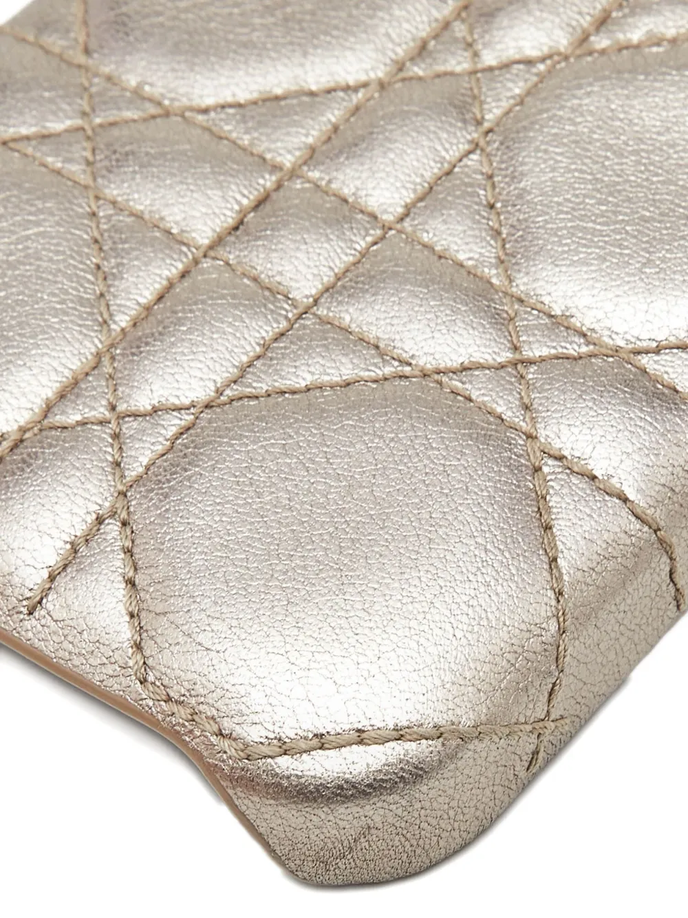 Pre-owned Dior 2020s Cannage Metallic Leather Phone Case In Gold