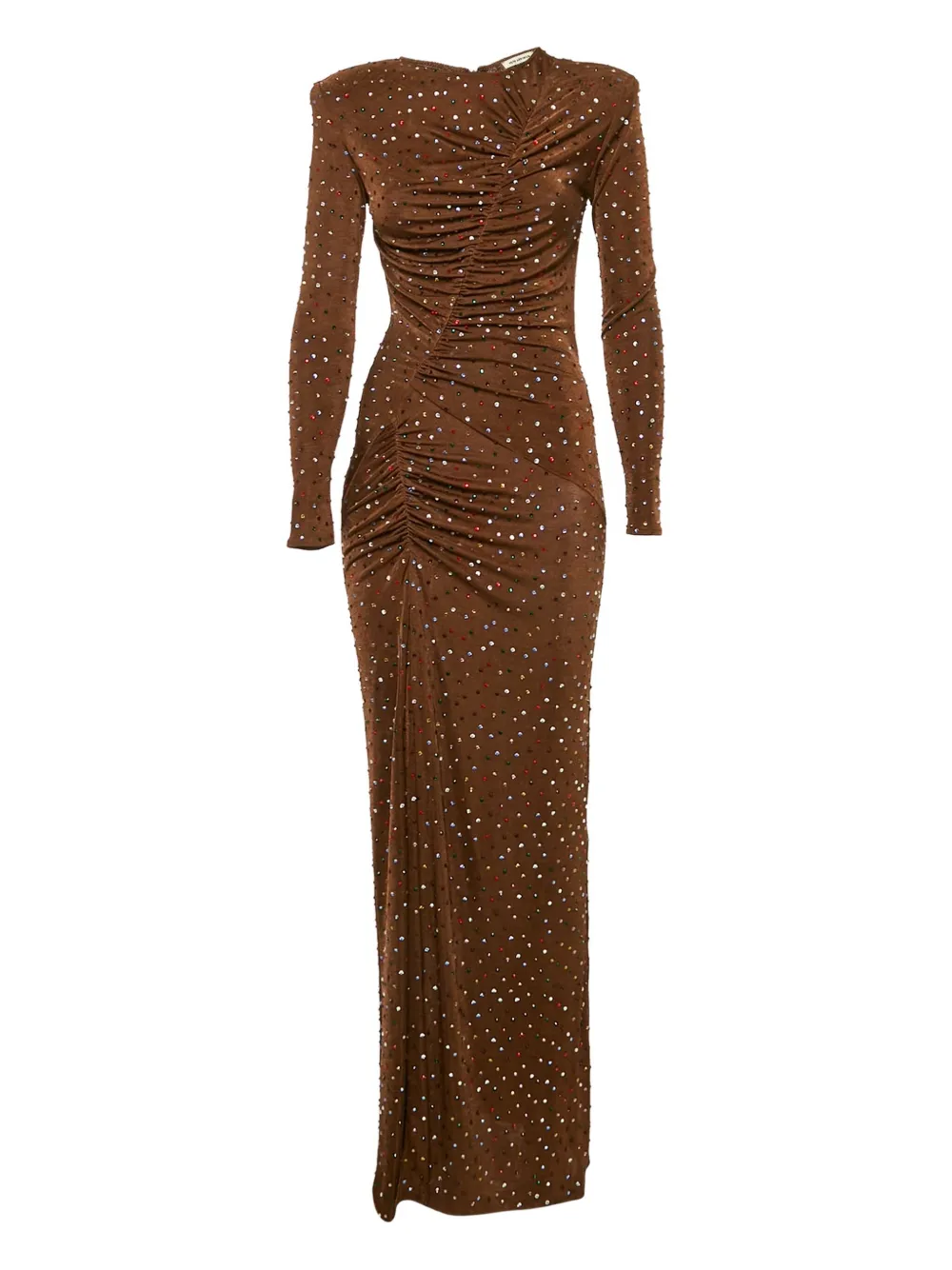 Pre-owned The New Arrivals Ilkyaz Ozel 2020s Rhinestone Ruched Maxi Dress In Brown