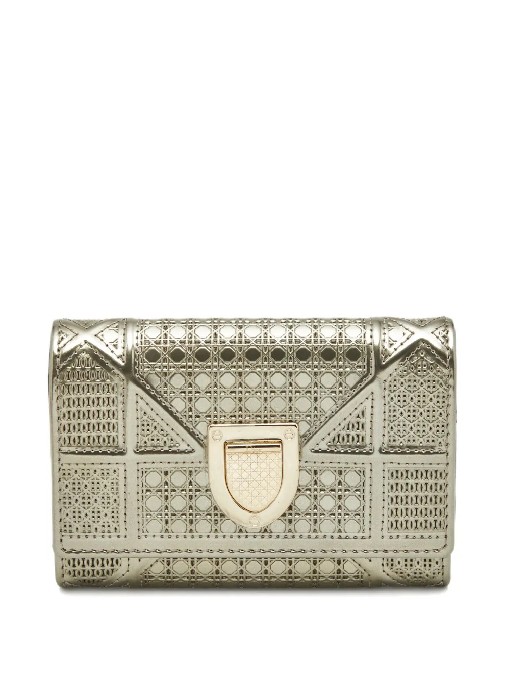 Pre-owned Dior Micro-cannage Patent Leather Wallet In Gold