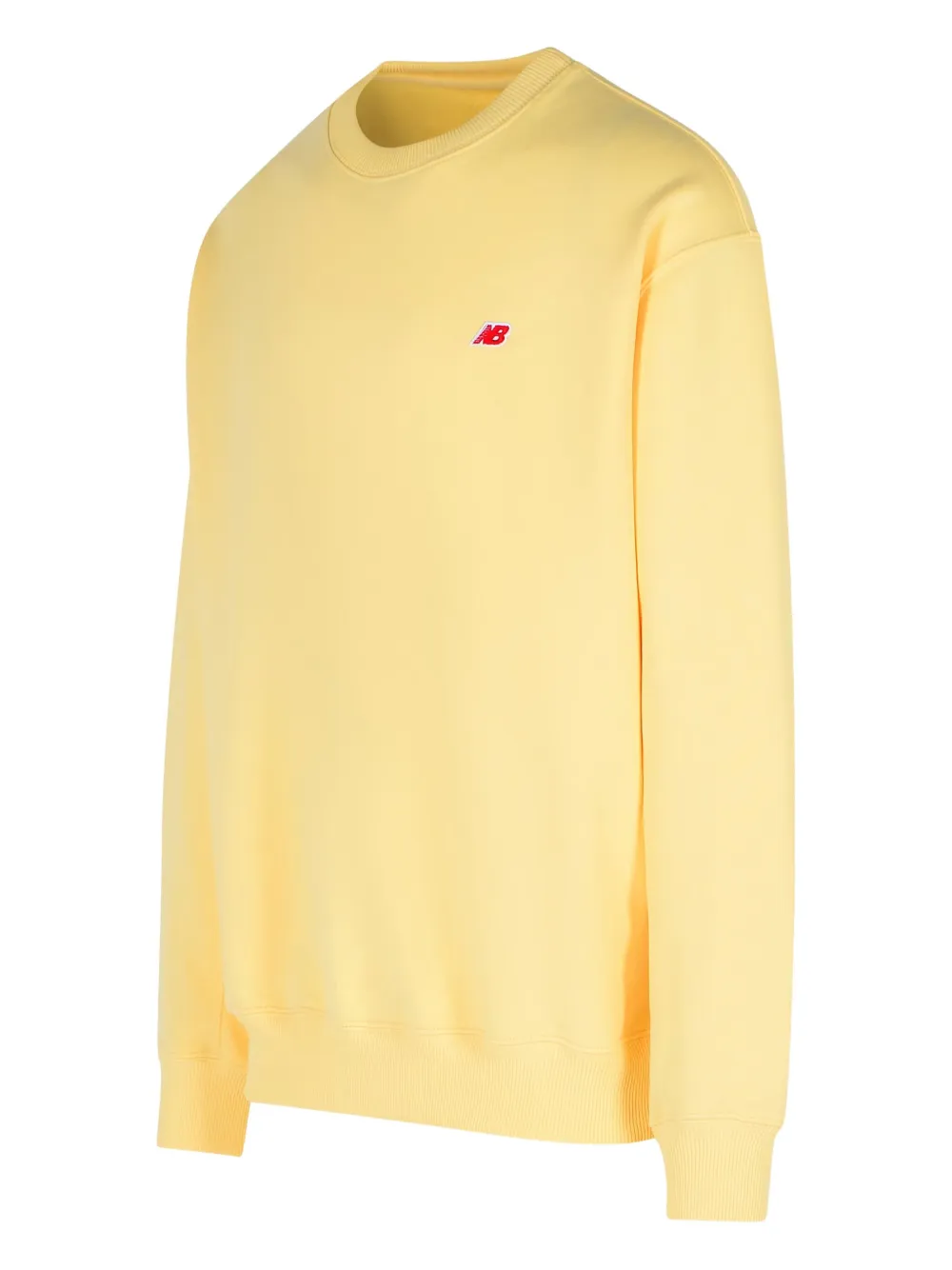 New Balance Cotton Crew Neck Sweatshirt With Ribbed Cuffs In Yellow