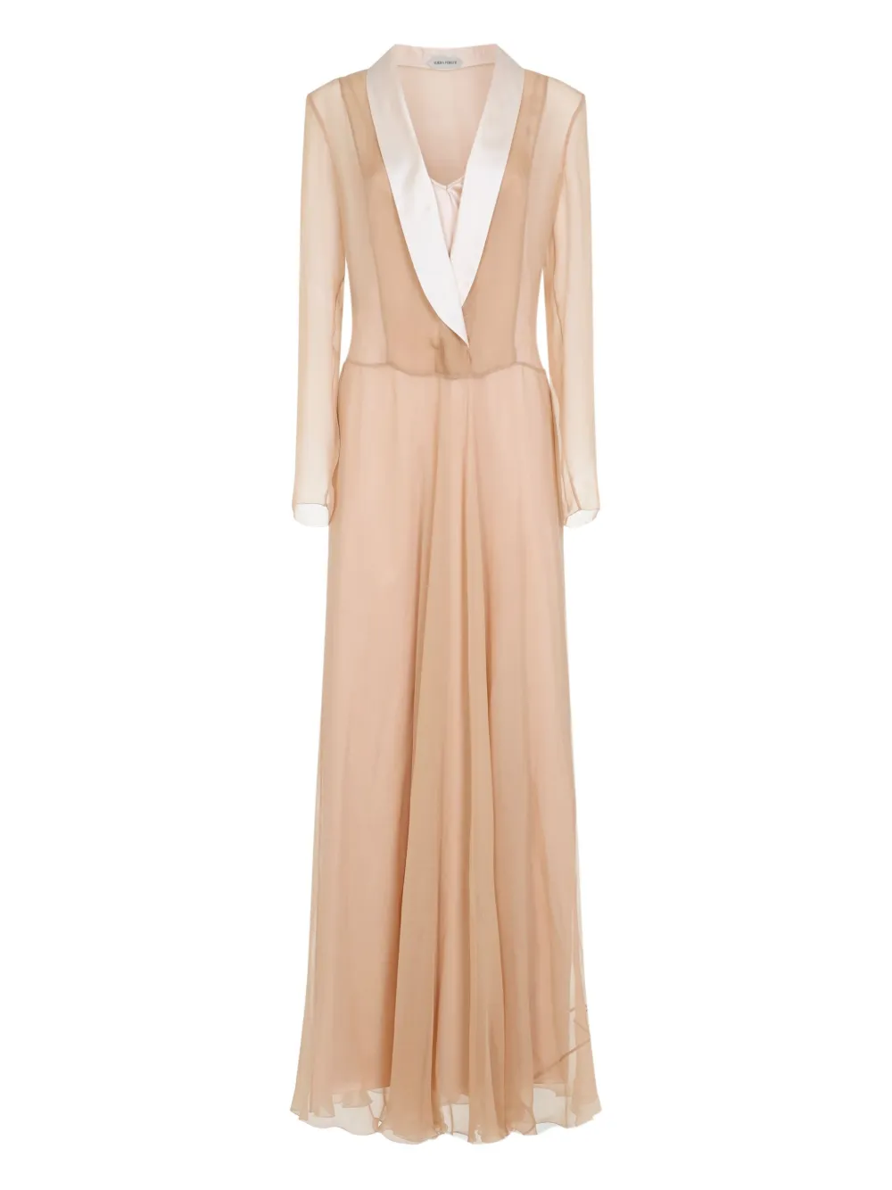 Alberta Ferretti Sheer Long Dress With V-neckline And Sleeves In Neutral