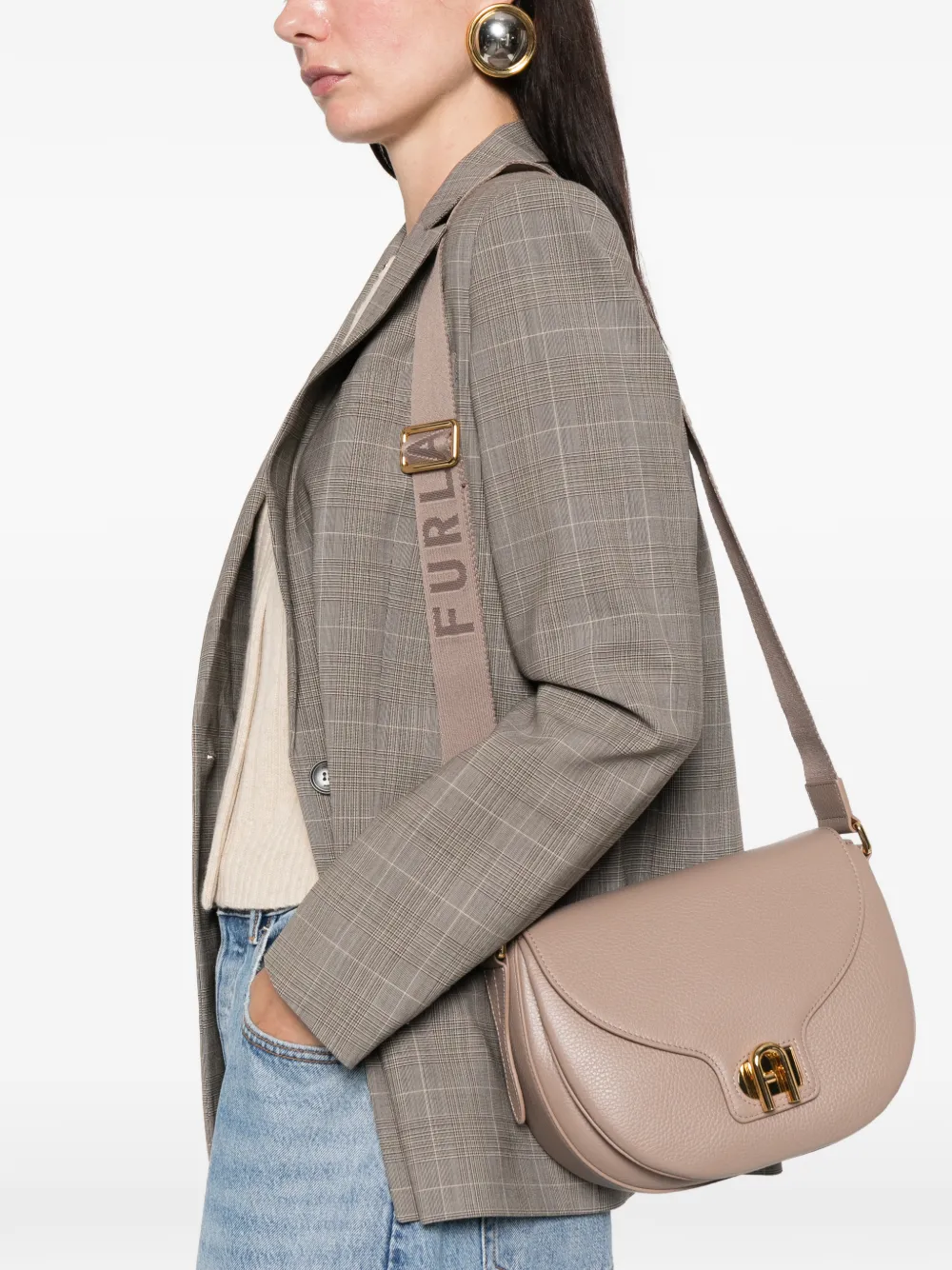 Furla Lotus grained-texture shoulder bag - Beige