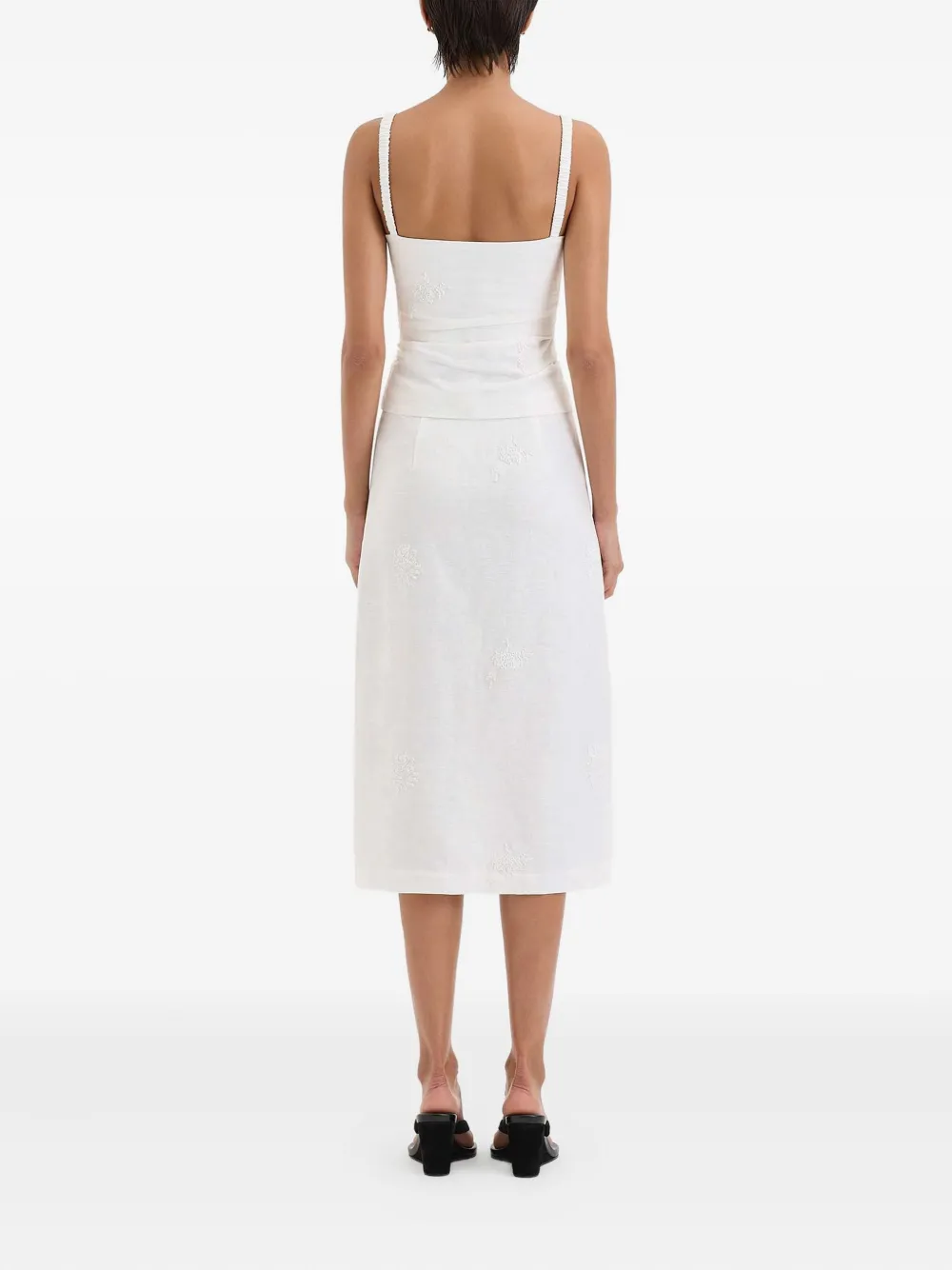 SIR. Midi-rok met geborduurde bloemen Beige