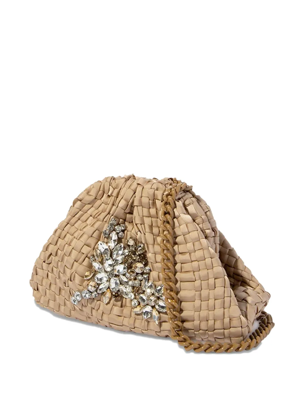 Maria La Rosa Woven-texture Crystal-embellished Clutch Bag In Neutral