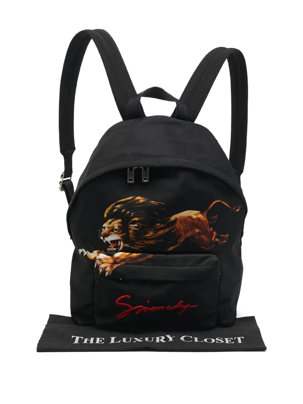 Pre-owned Givenchy Lion-print Backpack In Black