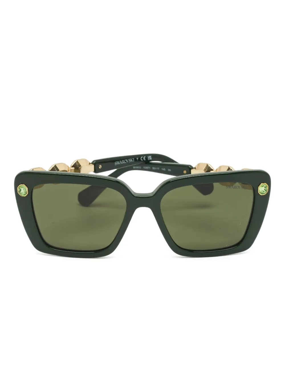 Pre-owned Swarovski Vintage 晶饰方框太阳眼镜 In Green