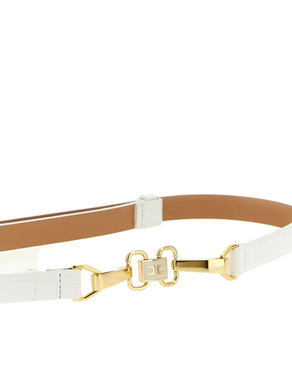 Elisabetta Franchi Crocodile-effect Jewel-clamp Belt In White