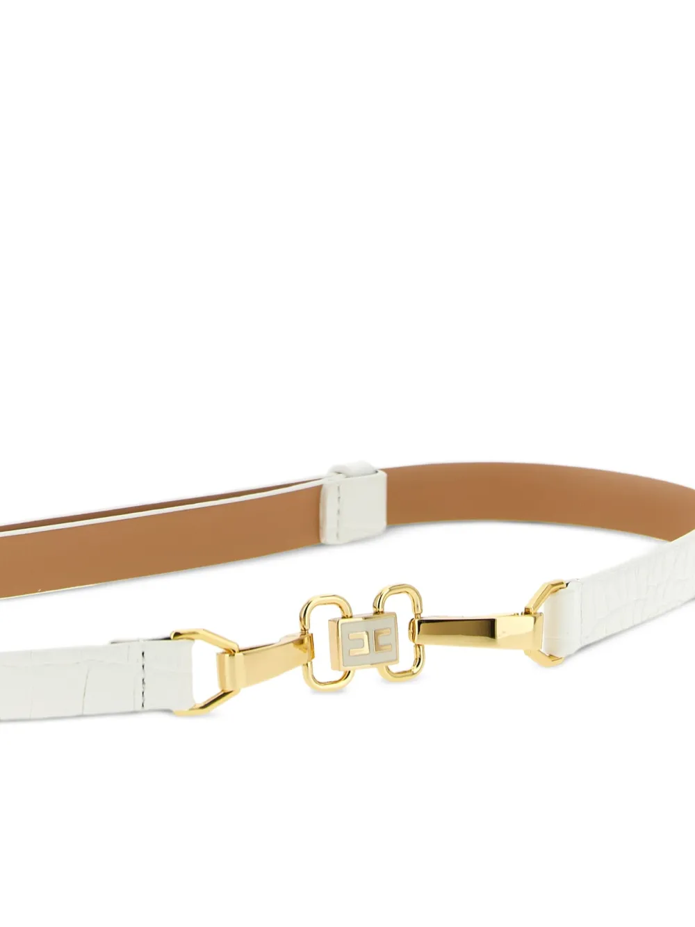 Elisabetta Franchi Riem met krokodillen-reliëf en juwelen Wit