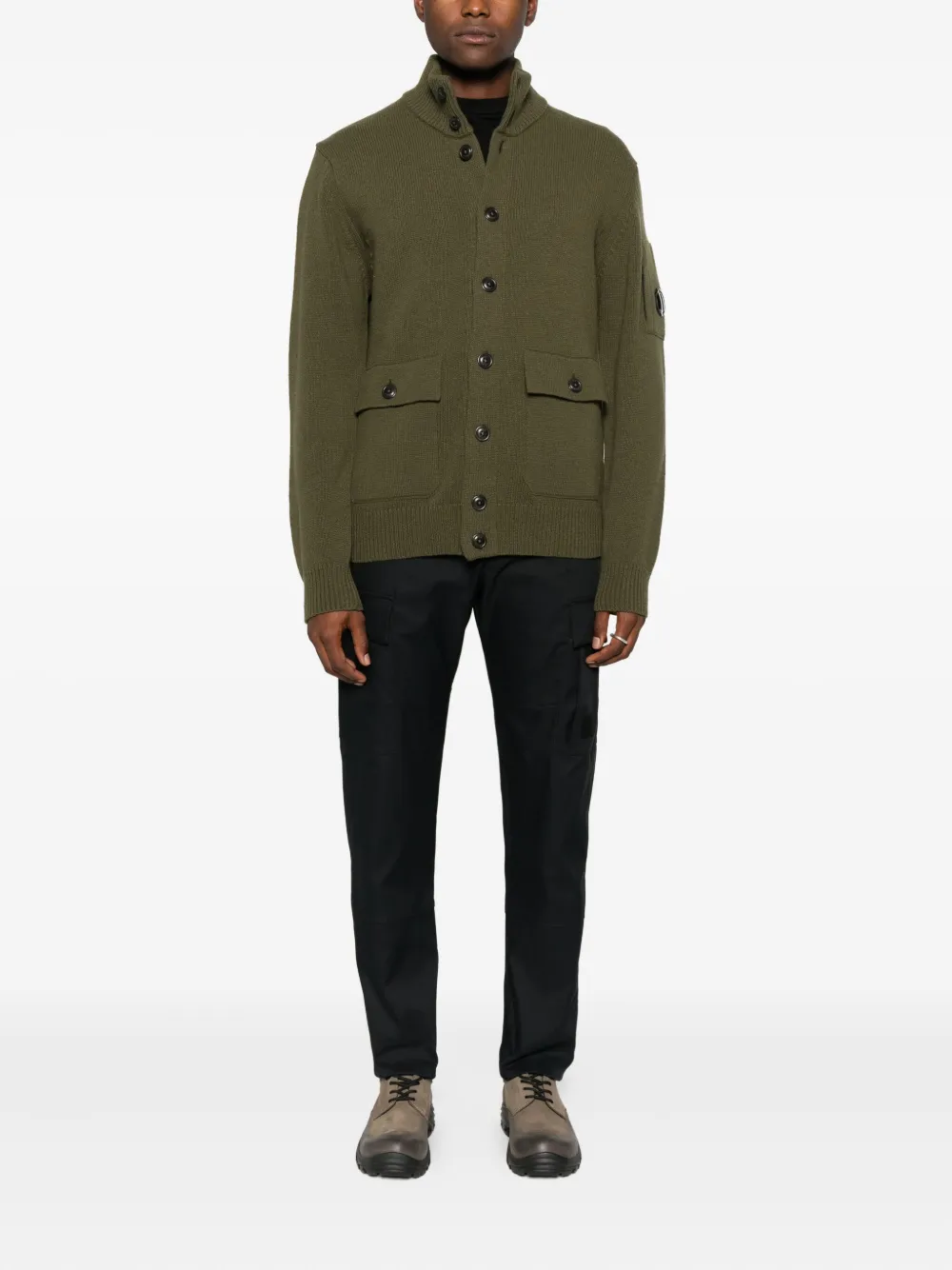 C.p. Company Knitwear Cardigan In Lambswool Grs Clothing In Green