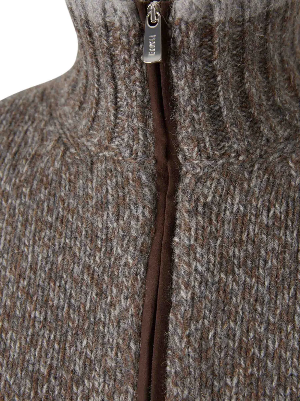 Fedeli Half-zip Ribbed Organic-cotton Sweater In Brown