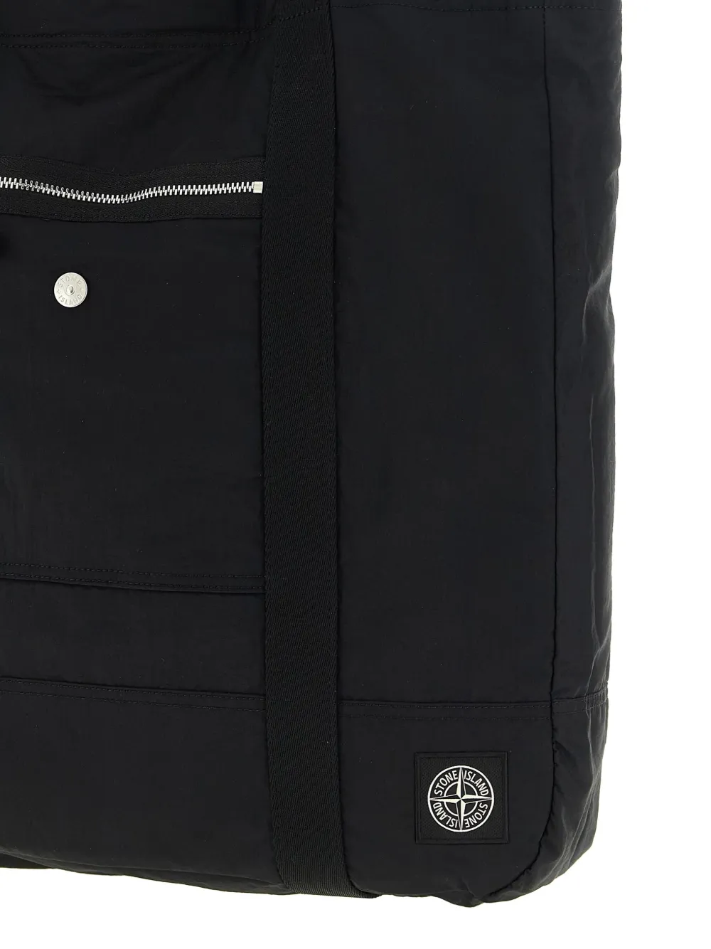 Stone Island Logo Patch Shopping Bag Tote Bag Black In Black