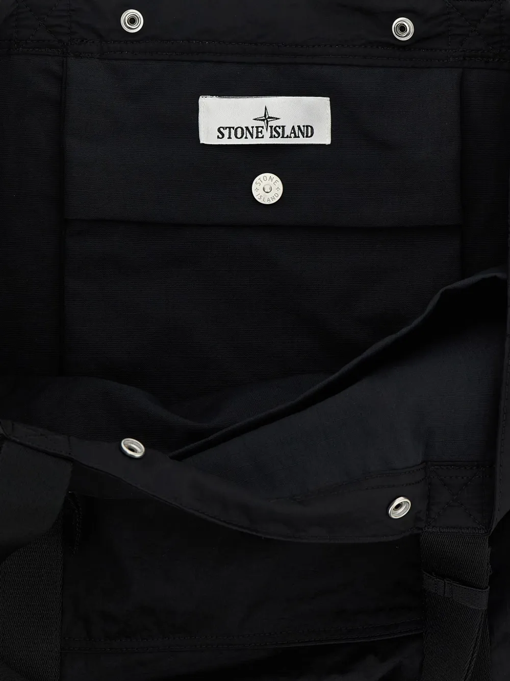Stone Island Logo Patch Shopping Bag Tote Bag Black In Black