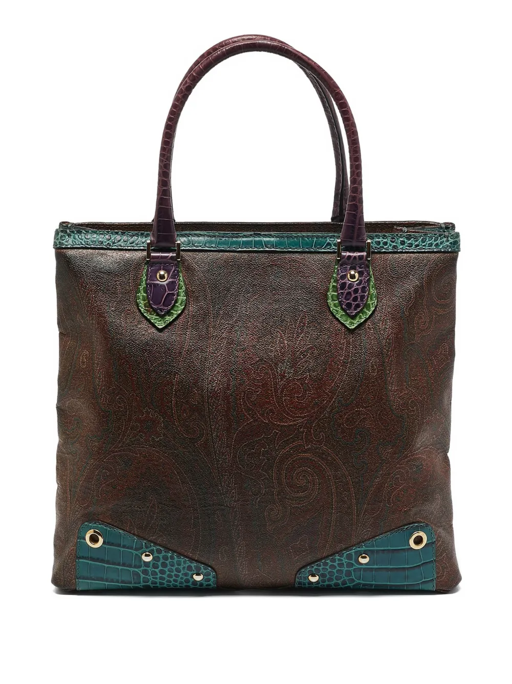 Etro Pre-Owned top-handle paisley-details leather tote bag - Marrone