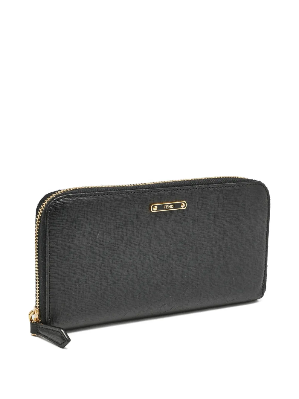 Pre-owned Fendi Top-zip Leather Wallet In Black
