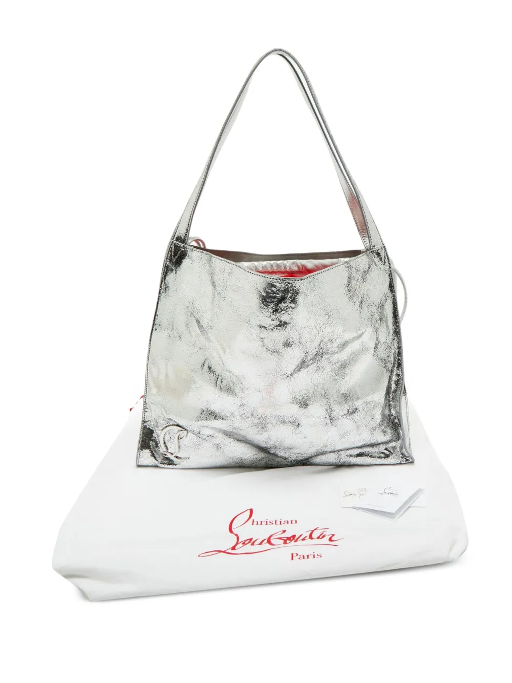 CHRISTIAN LOUBOUTIN Pre-owned 2010s Le 54 Crackled-patent Tote Bag In Silver