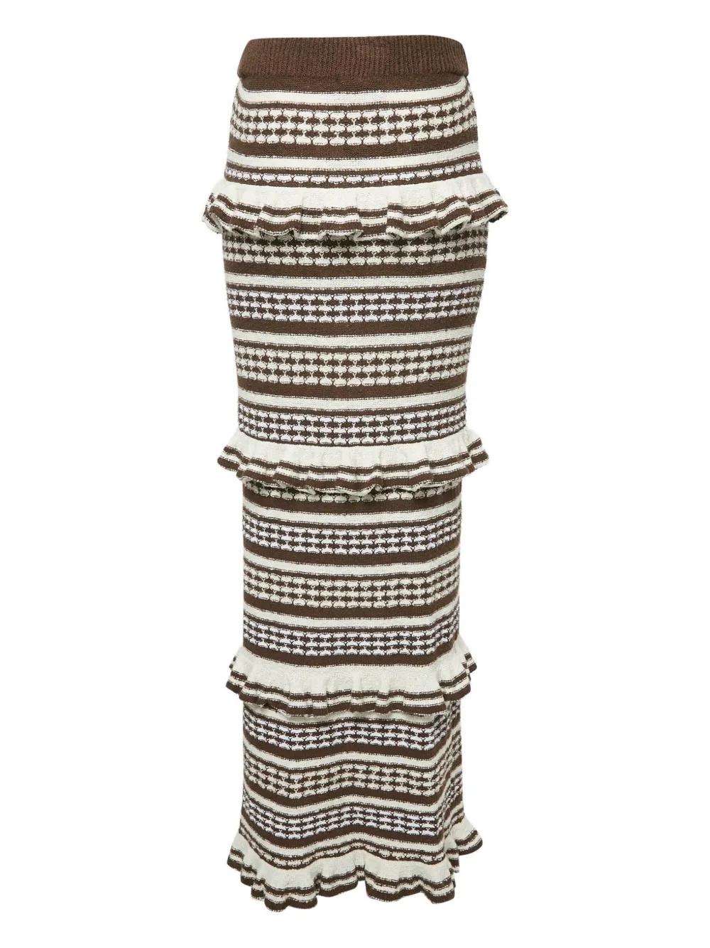 TULAROSA Pre-owned Kaely Striped Ruffle Maxi Skirt In Brown