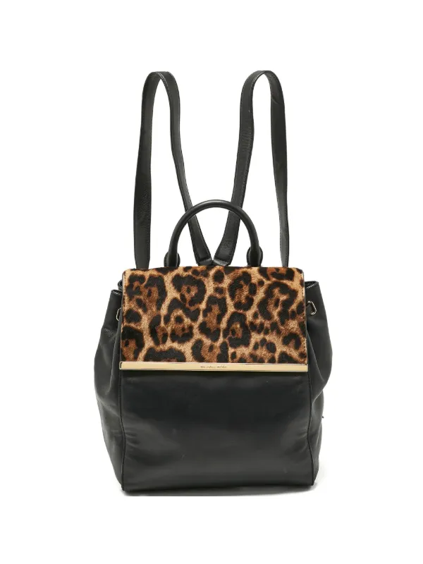 Michael Kors Black Leopard Print Backpack Michael Kors Black Leopard Print Nylon Saffiano Leather  main image 3