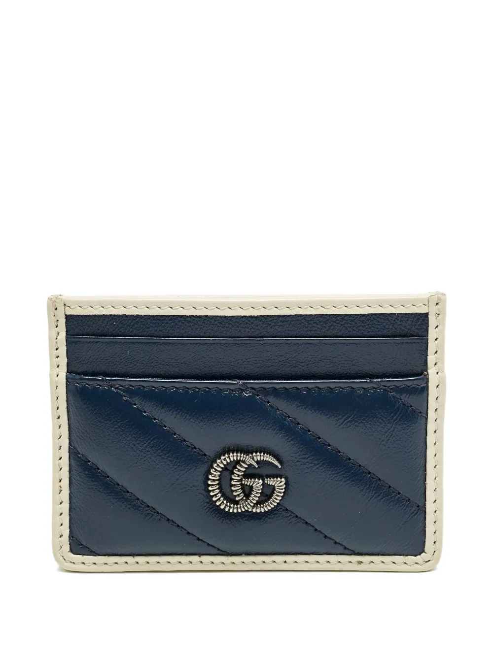 Pre-owned Gucci Gg Marmont Card Holder In Blue