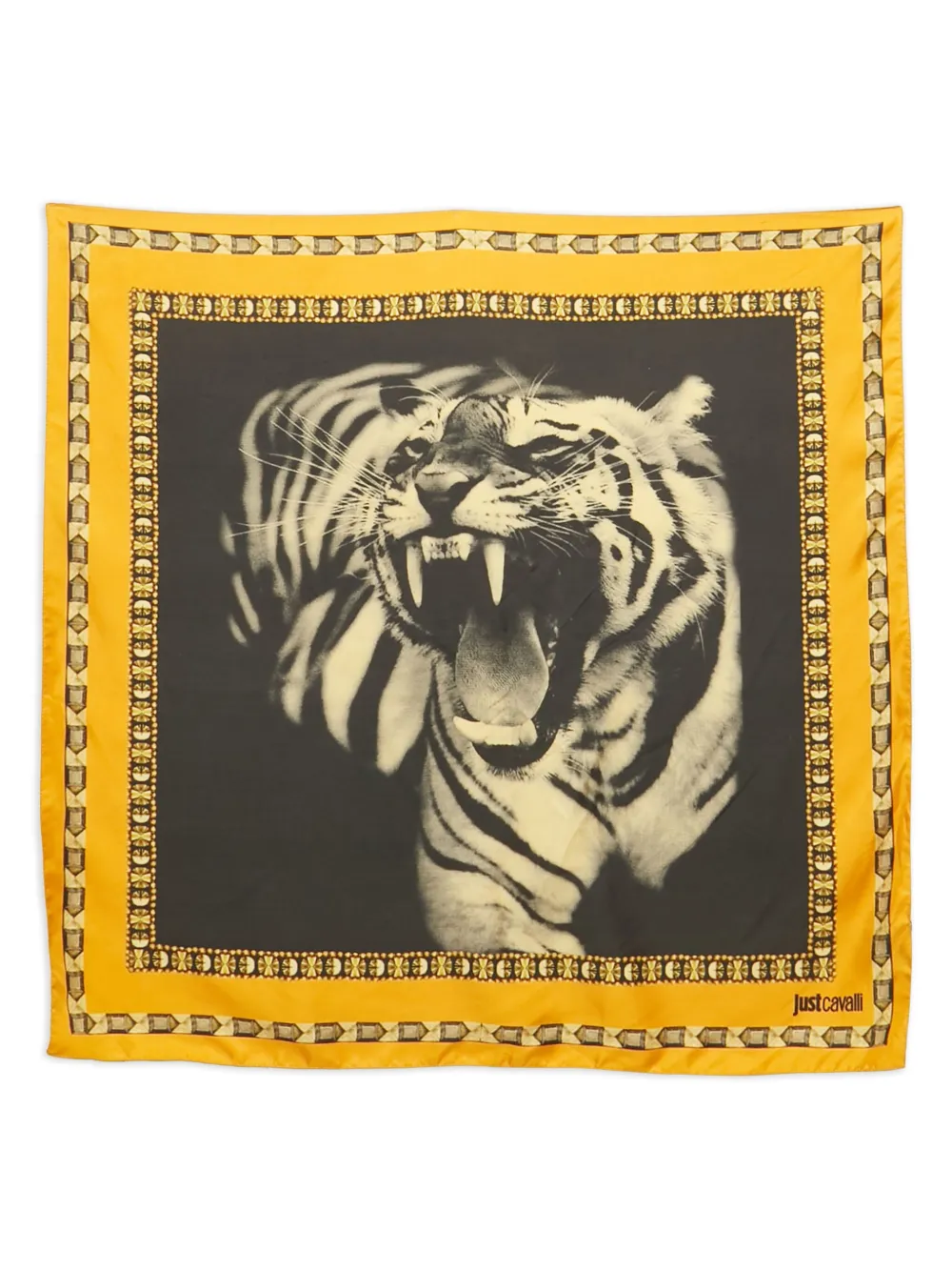 Pre-owned Just Cavalli 2000s Tiger-print Silk Scarf In Orange