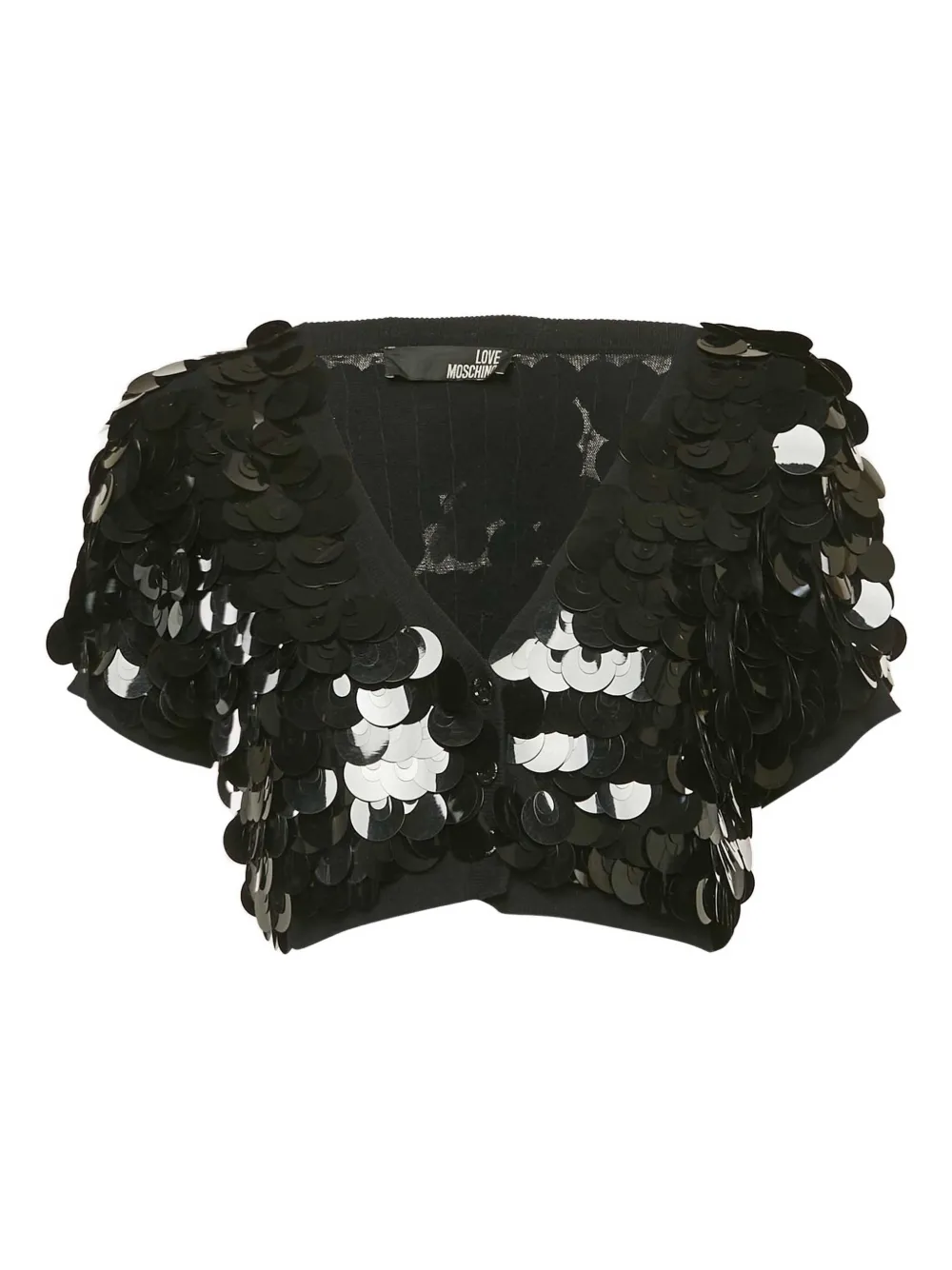 Pre-owned Moschino Sequin-embellished Short-sleeve Cardigan In Black