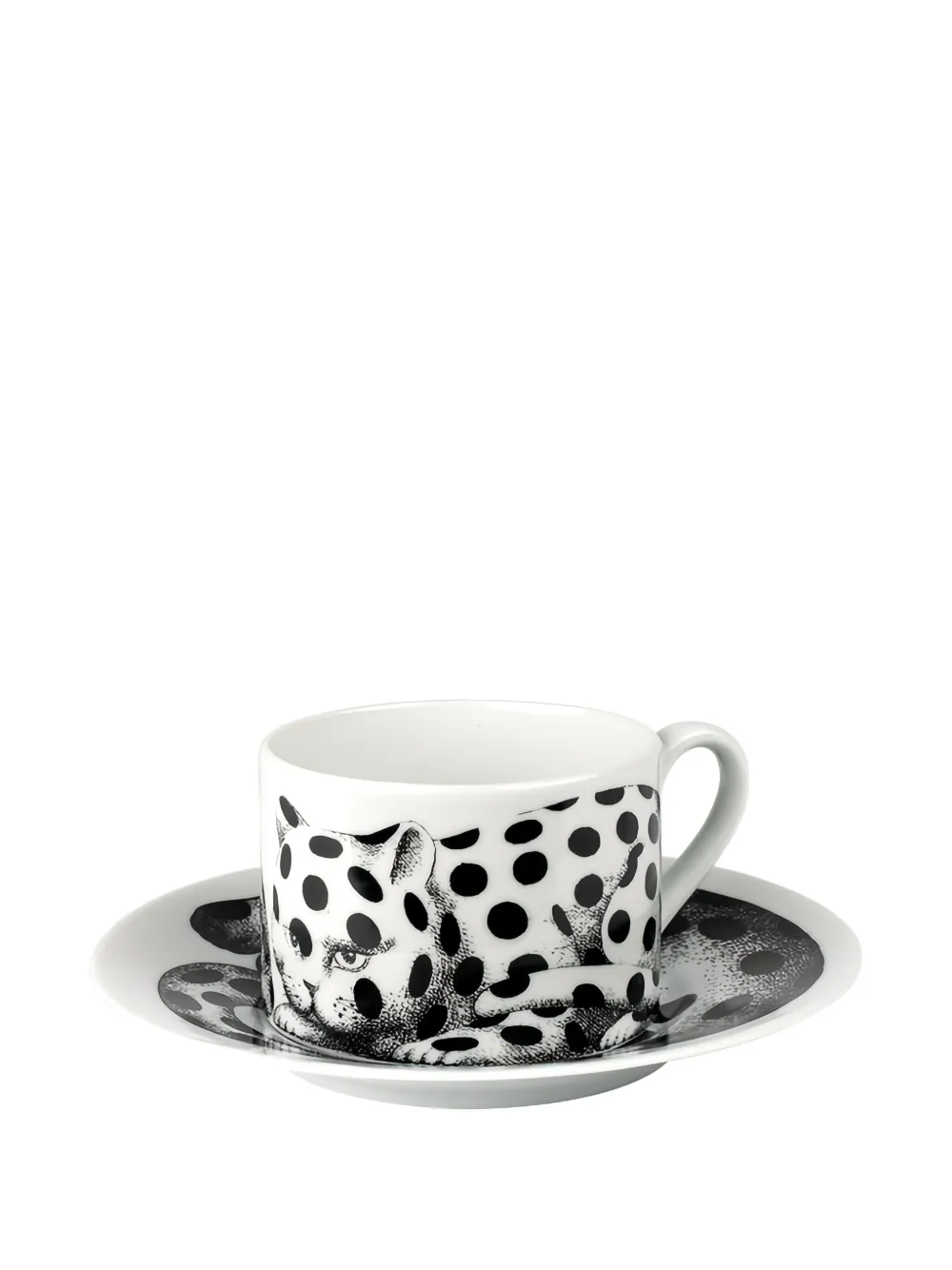 Fornasetti Chequered Cat Tea Cup (set Of Four) In White