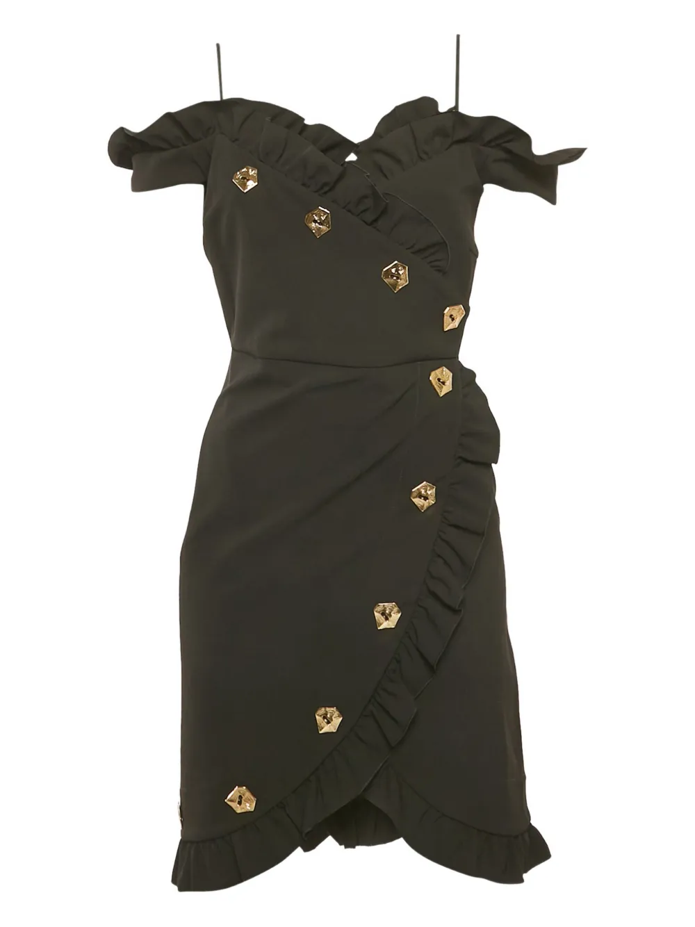 Pre-owned Violante Nessi Ruffle-detail Crepe Mini Dress In Black