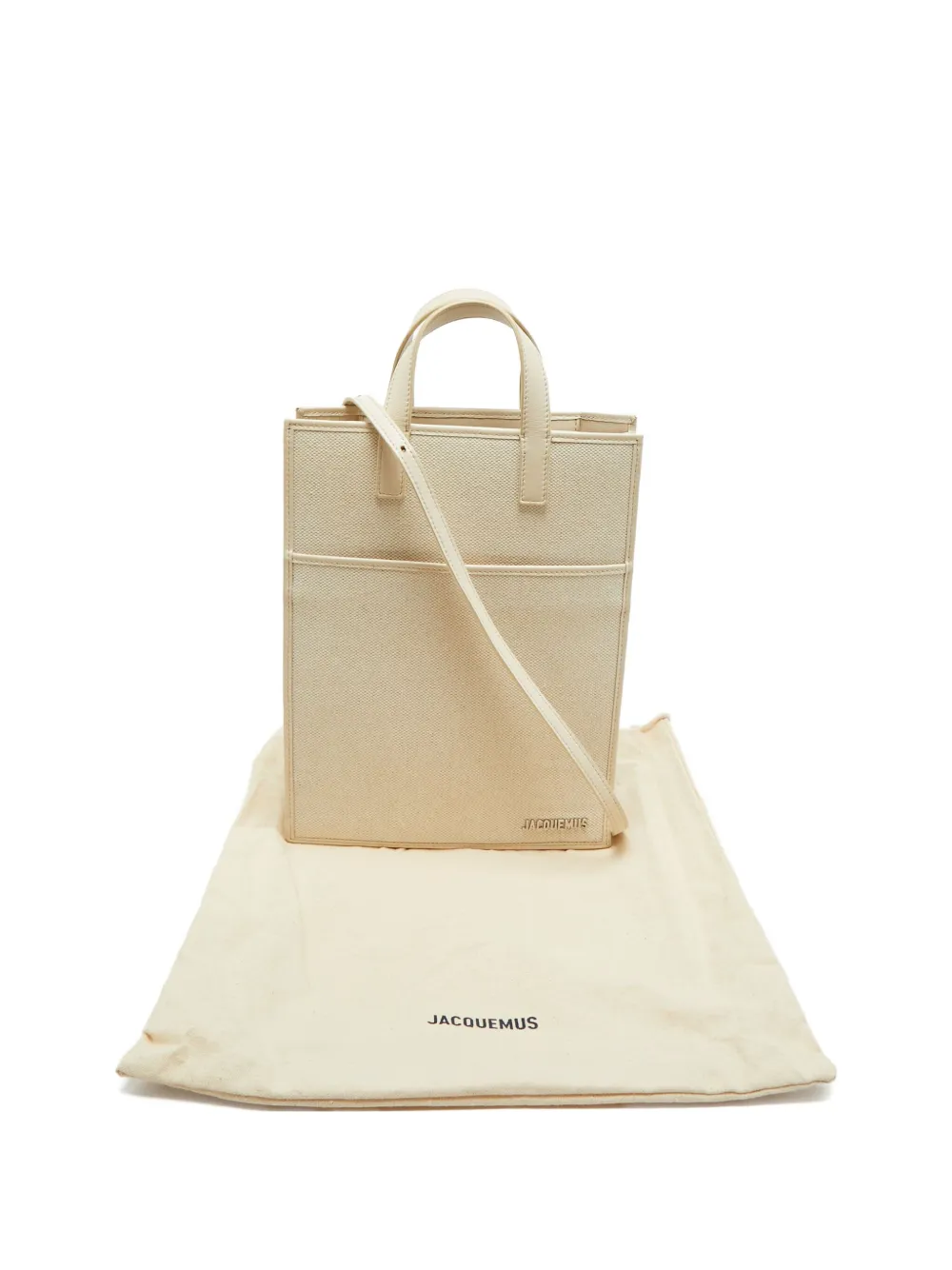 Pre-owned Jacquemus Le Cabas Leather-trimmed Tote Bag In Neutral
