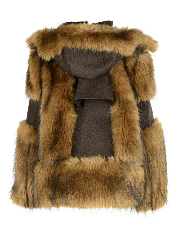 Sacai fur-trimmed Wool Jacket | Brown | FARFETCH