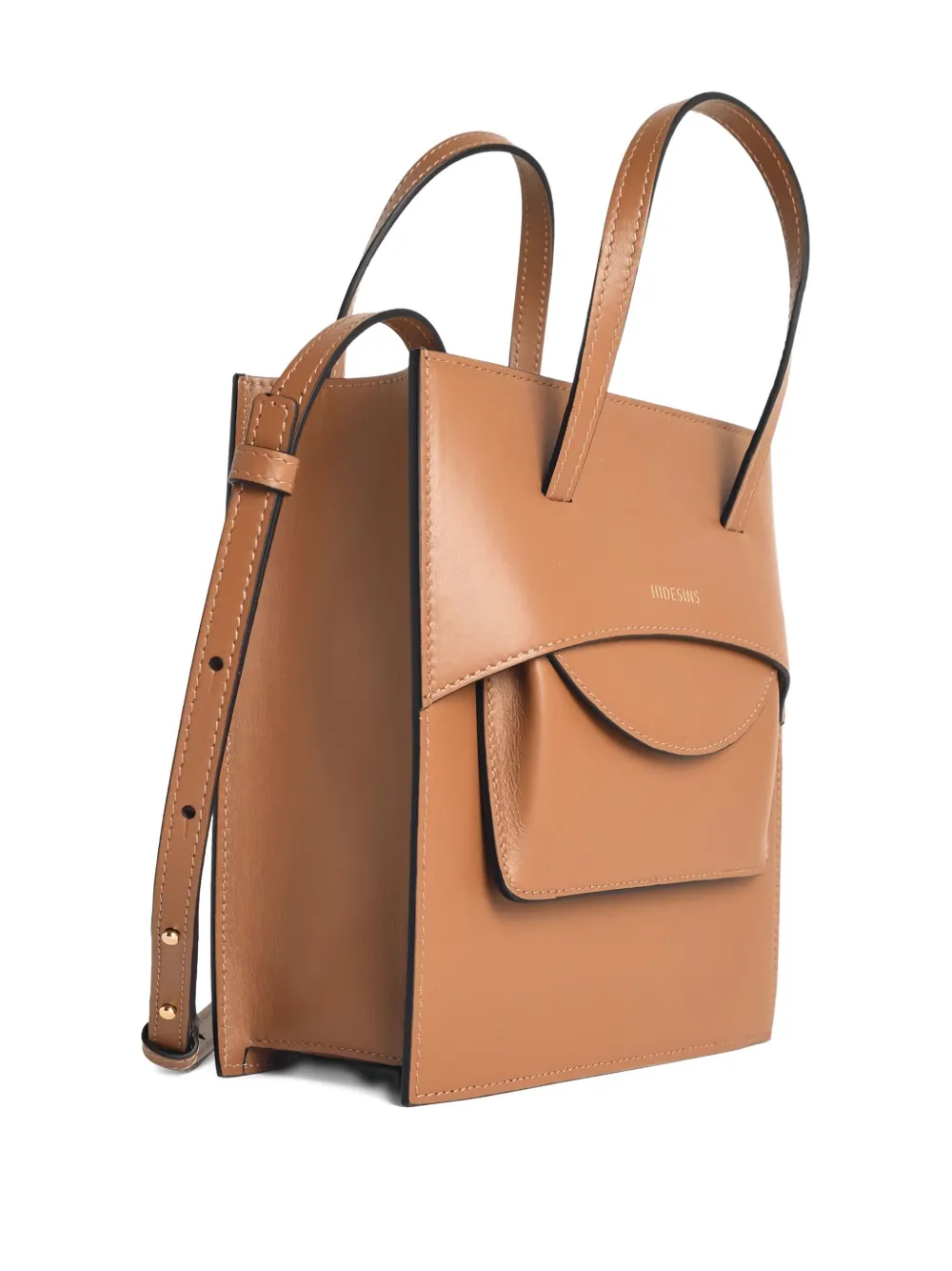Hidesins Mini Flap Pocket Leather Tote Bag In Brown