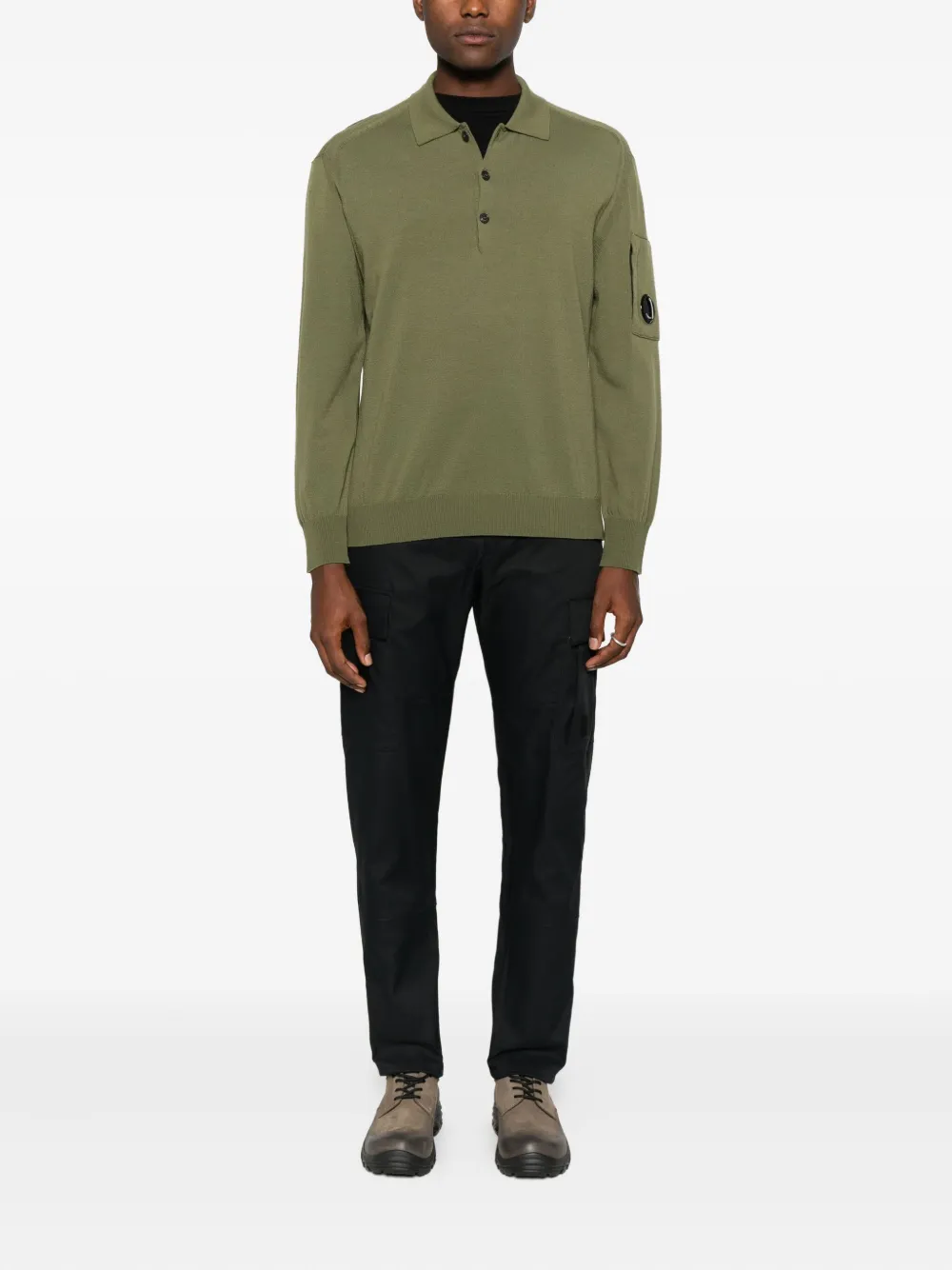 C.p. Company Knitwear Polo Collar In Merino Wool Clothing In Green
