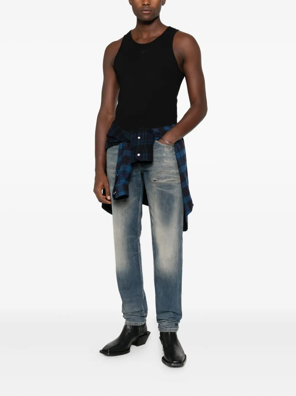 Diesel logo-embroidered tank top - Zwart