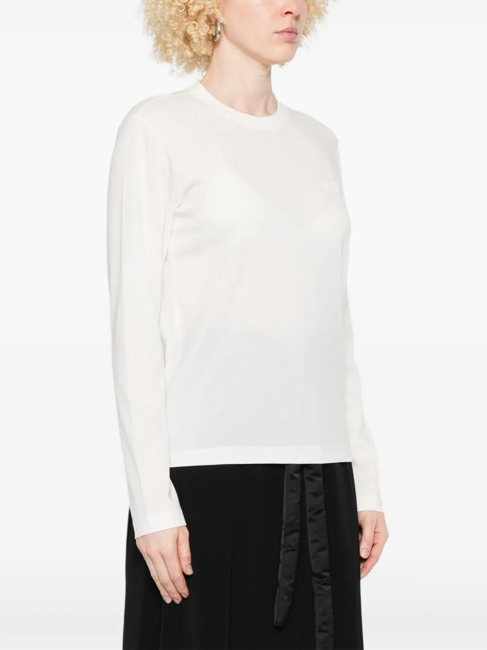Y-3 Top met ronde hals en lange mouwen Wit