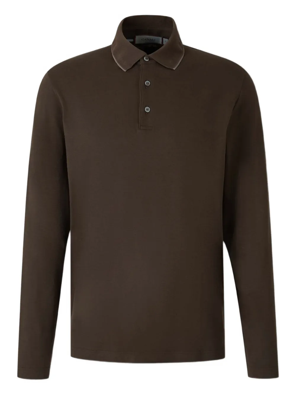 Canali long-sleeve ribbed-trim polo shirt | Brown | Image 1