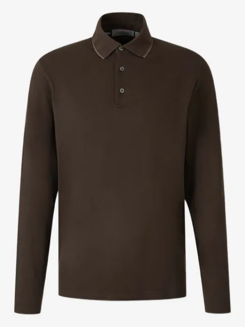 Canali long-sleeve ribbed-trim polo shirt