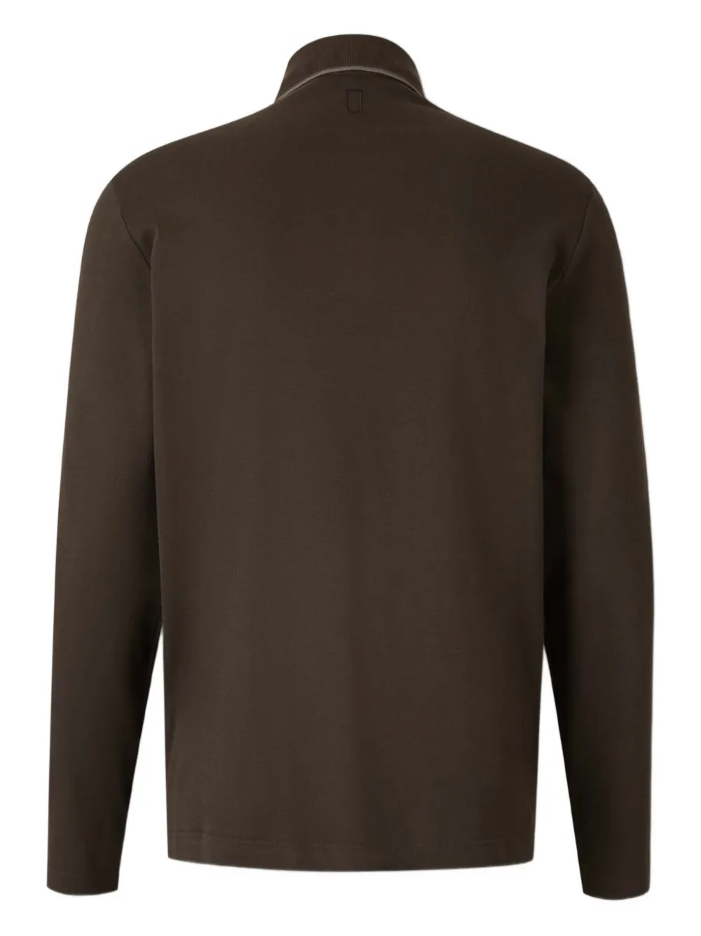 Canali Poloshirt met geribbelde afwerking en lange mouwen - Bruin