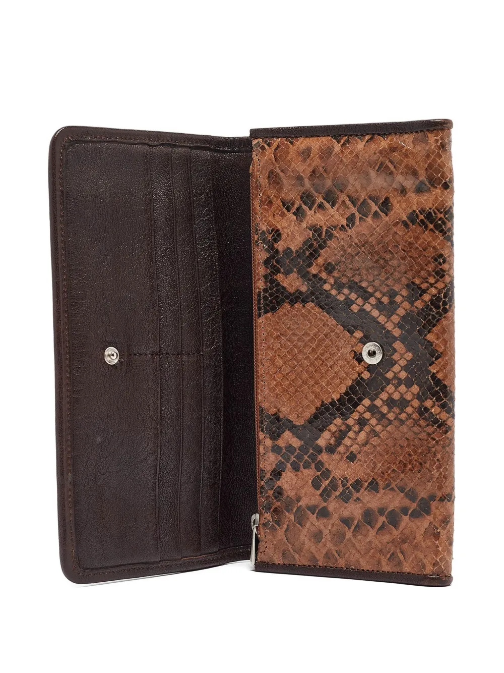 Pre-owned Longchamp 2000 Snakeskin Wallet In Brown