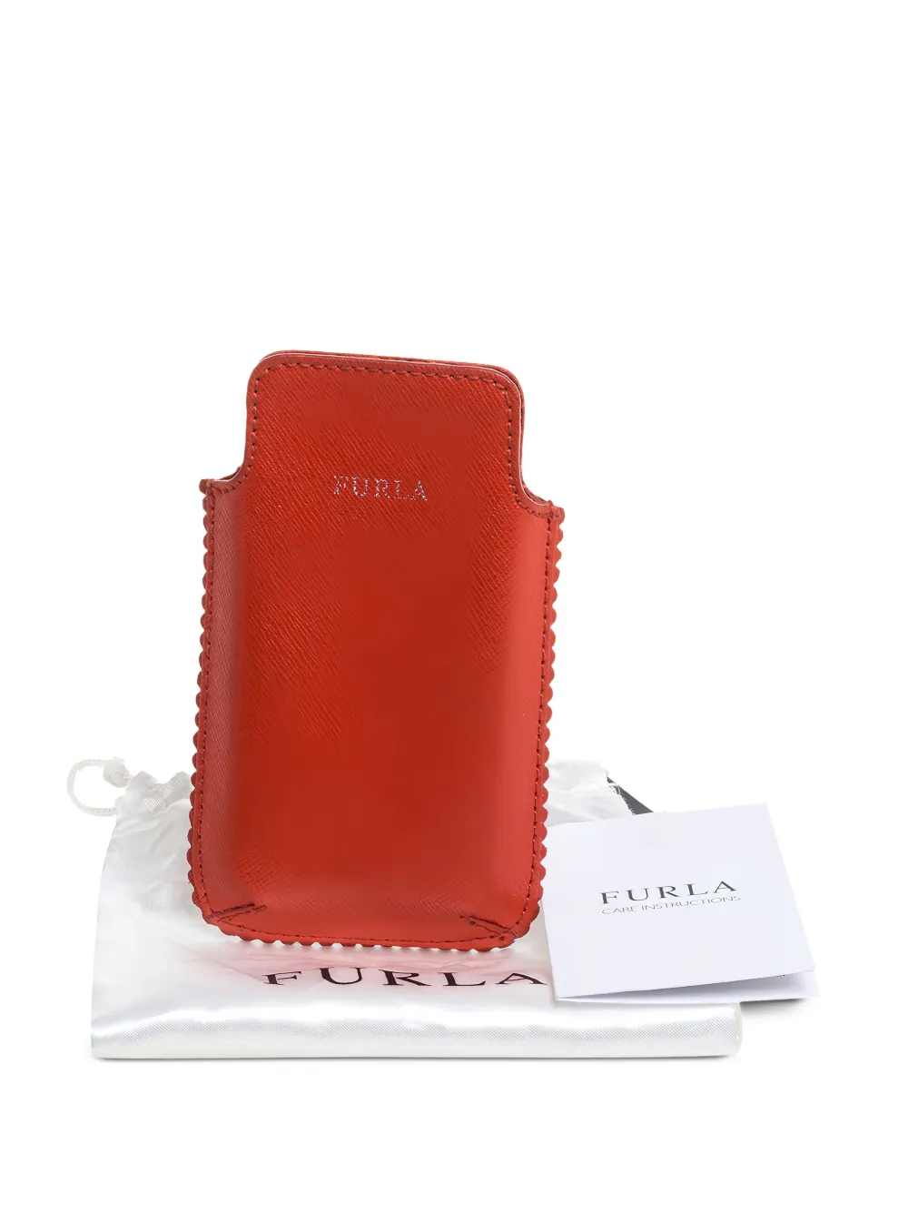 Pre-owned Furla Leather Scalloped-edge Phone Case In Orange