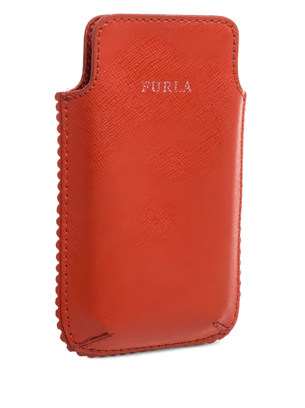 Pre-owned Furla Leather Scalloped-edge Phone Case In Orange
