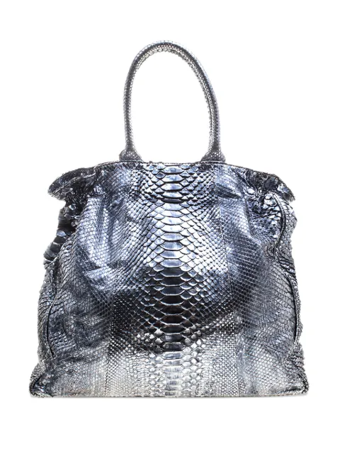 Zagliani metallic-python scale-pattern tote bag