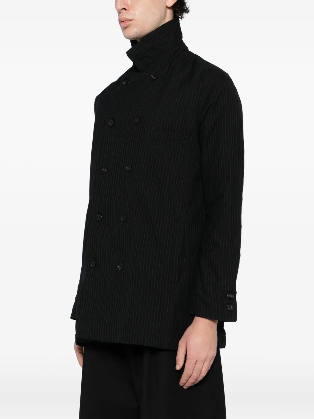Paul Harnden Pinstripe Double-breasted Jacket In Black
