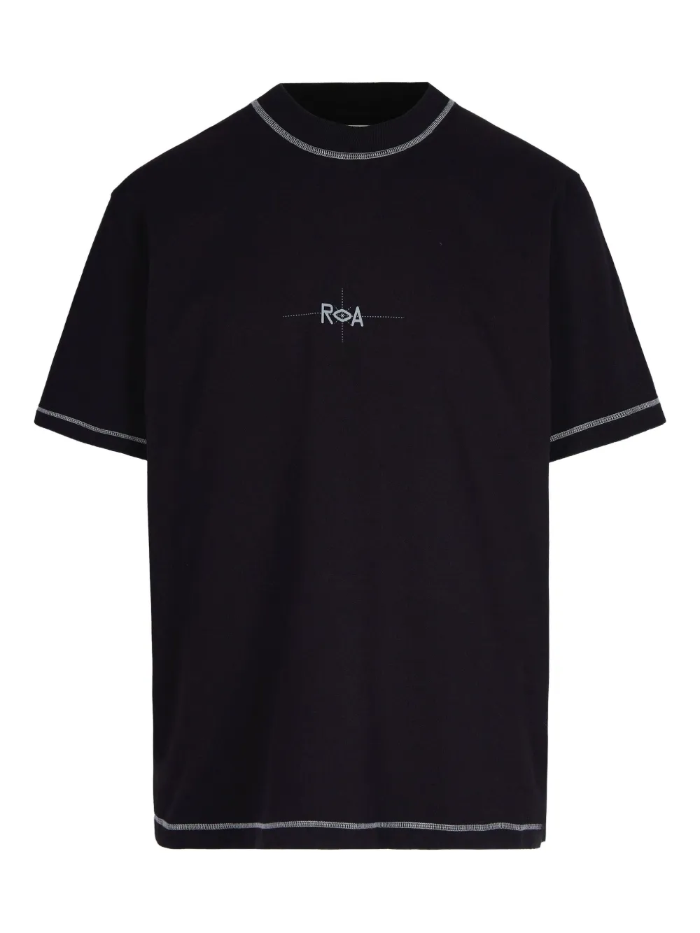 ROA embroidered-logo graphic-print polo T-shirt | Black | Image 1